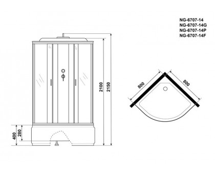 Душевая кабина Niagara NG-6707-14 80х80 см, с прозрачными стеклами