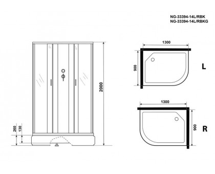 Душевая кабина Niagara NG-33394-14LBK 130х90 см, с матовыми стеклами, левосторонняя