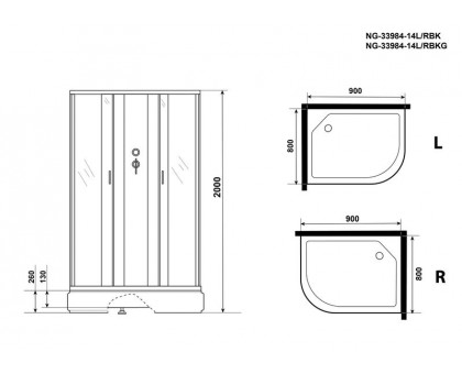 Душевая кабина Niagara NG-33984-14RBKG 90х80 см, с матовыми стеклами, правосторонняя