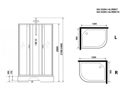 Душевая кабина Niagara NG-33294-14LBKTG 120х90 см, с матовыми стеклами, левосторонняя